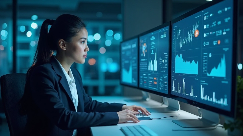 Аналитик работает с большими объемами данных и графиками