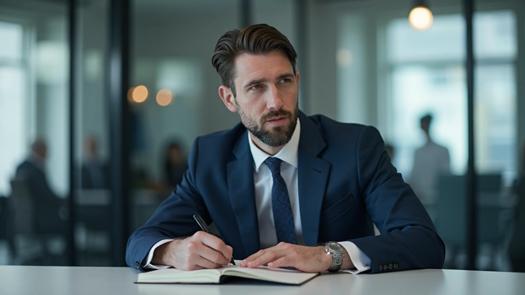 Мужчина делает заметки во время конференции в современном конференц-зале