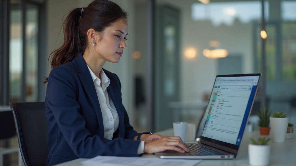 Профессиональная женщина анализирует графики и диаграммы на ноутбуке в офисе