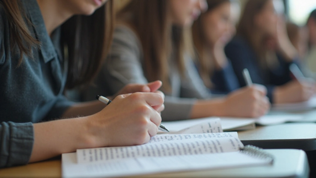 Студент ведет подробные конспекты во время лекции, используя методический подход к записи информации