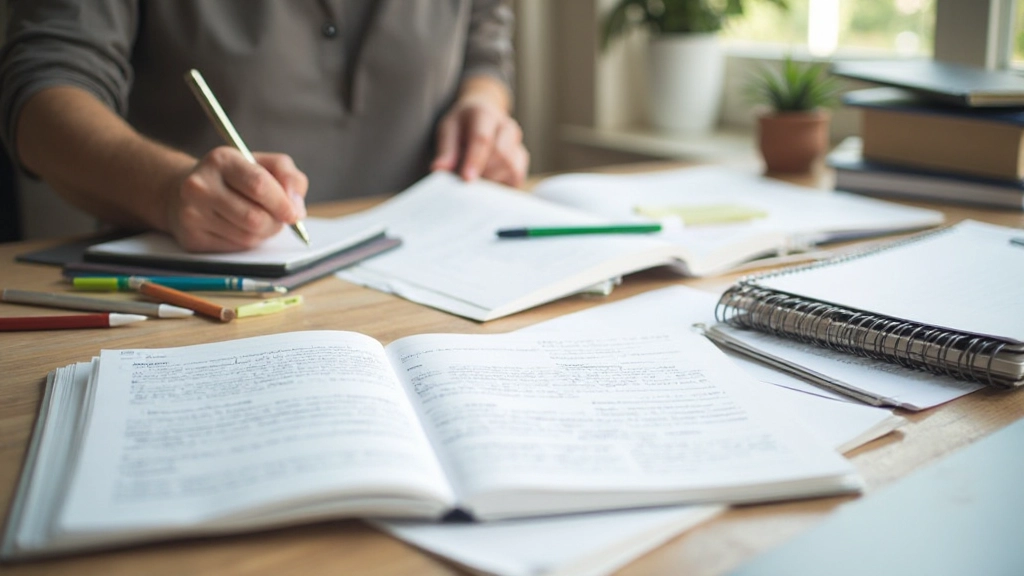 Рабочий стол с конспектами и методическими материалами для эффективного конспектирования