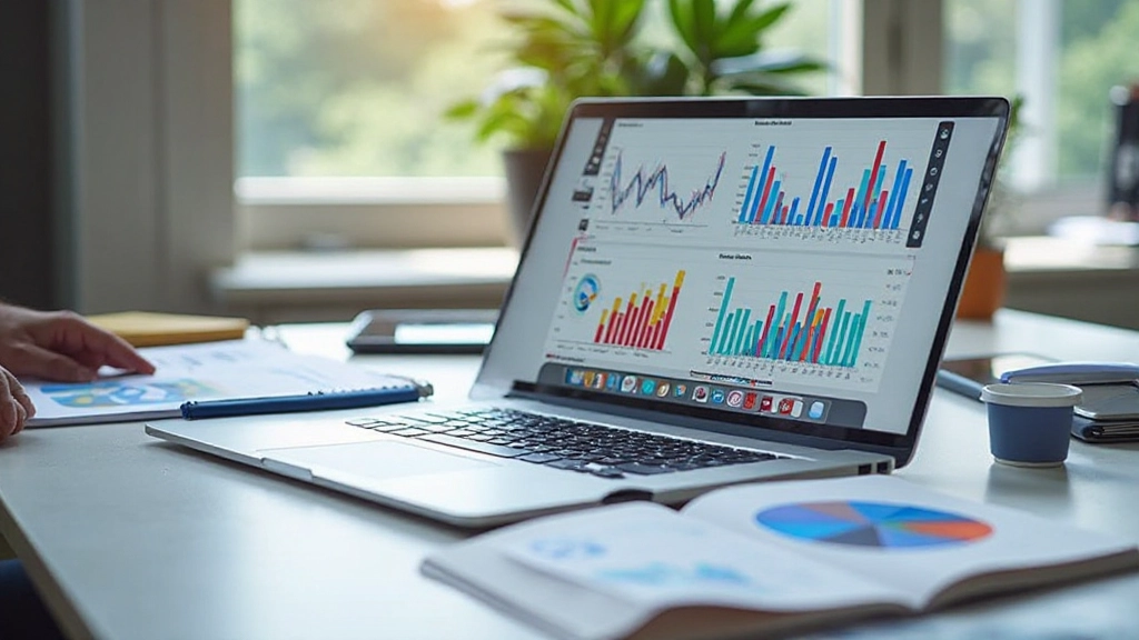 Профессиональное рабочее пространство с ноутбуком, графиками и аналитическими документами на столе